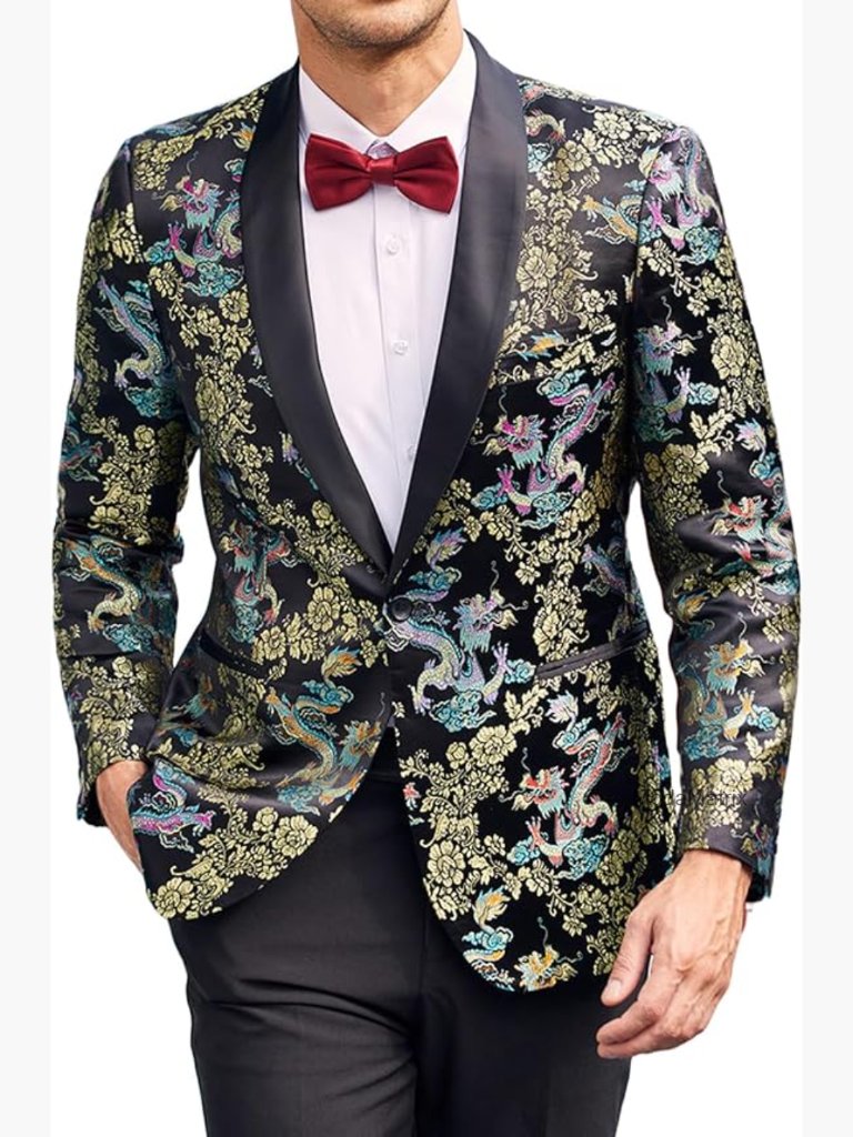 Men's Floral Embroidered Tuxedo Jacket For Wedding Party Blazer